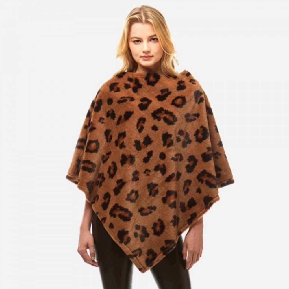 Women's Faux Fur Leopard Poncho